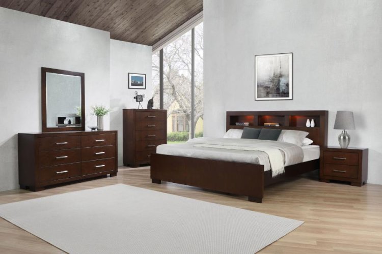 Modal Additional Images for Jessica Wood Queen LED Storage Bookcase Bed Cappuccino