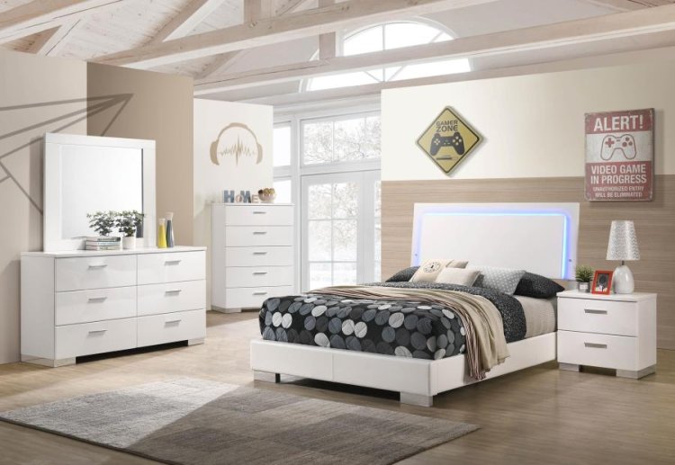 Modal Additional Images for Felicity Wood Full LED Panel Bed White High Gloss