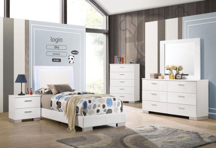 Modal Additional Images for Felicity Wood Twin LED Panel Bed White High Gloss