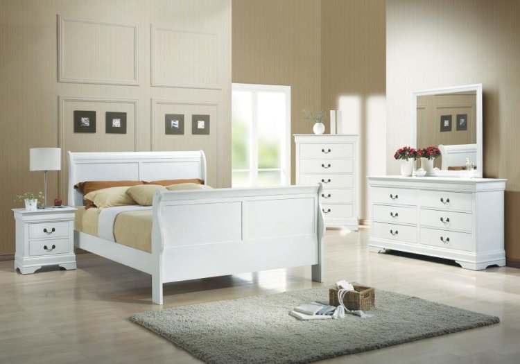 Modal Additional Images for Louis Philippe Wood Queen Sleigh Bed White