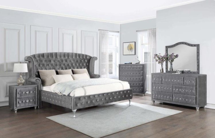 Modal Additional Images for Deanna Upholstered Queen Wingback Bed Grey
