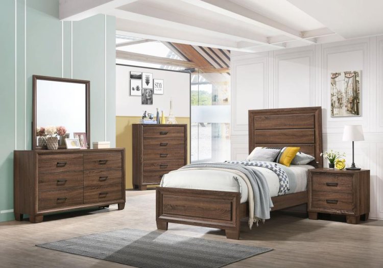 Modal Additional Images for Brandon Wood Twin Panel Bed Warm Brown