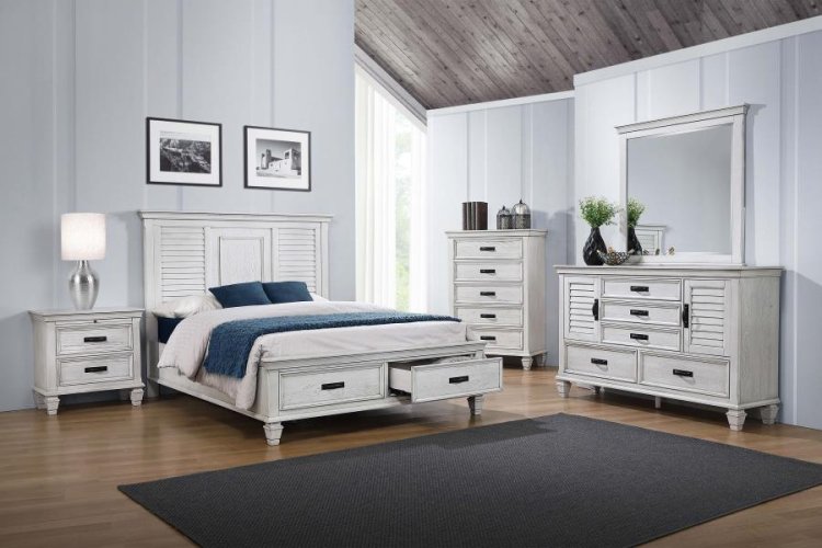 Modal Additional Images for Franco Wood Eastern King Storage Panel Bed Distressed White
