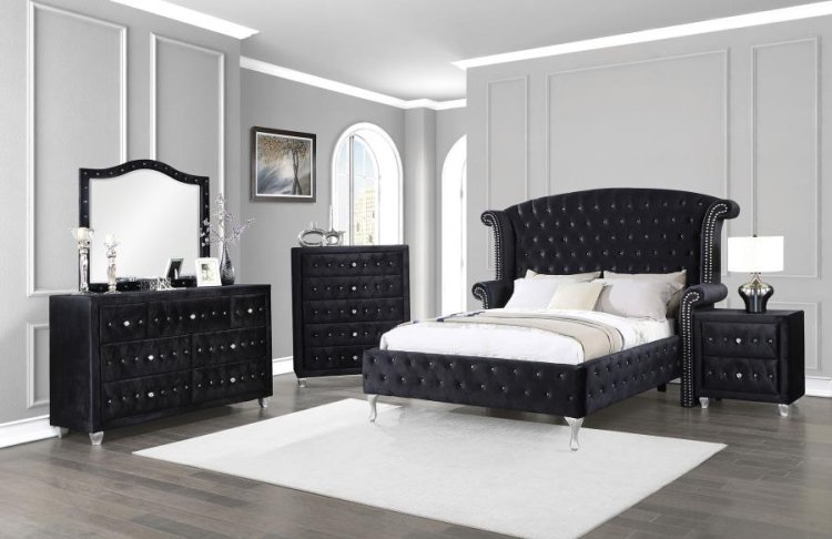 Modal Additional Images for Deanna Upholstered Queen Wingback Bed Black