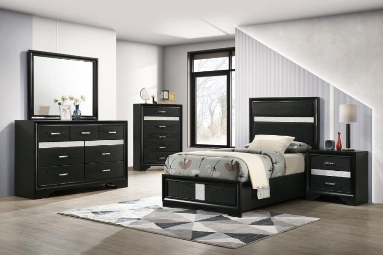 Modal Additional Images for Miranda 54-inch Upholstered Twin Panel Bed Black
