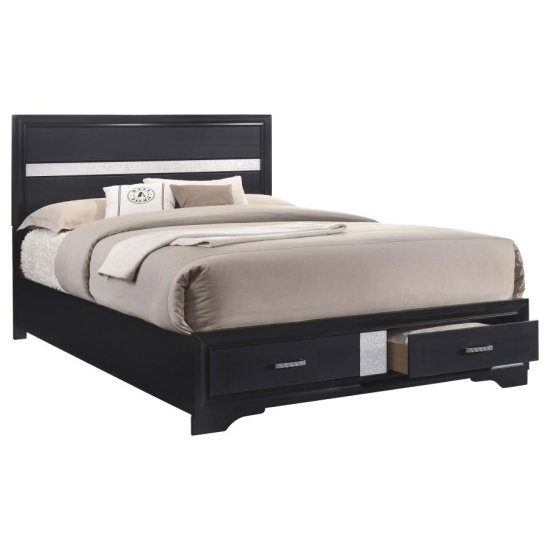 (image for) Miranda 51-inch Wood Queen Storage Panel Bed Black