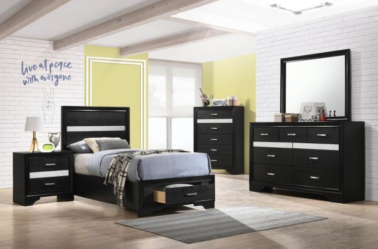 Modal Additional Images for Miranda 51-inch Wood Twin Storage Panel Bed Black