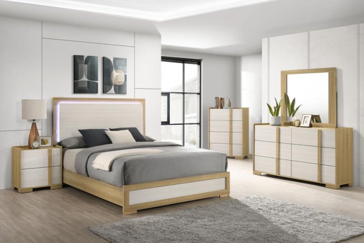 Modal Additional Images for Hyland Eastern King Panel Bed LED Headboard Natural