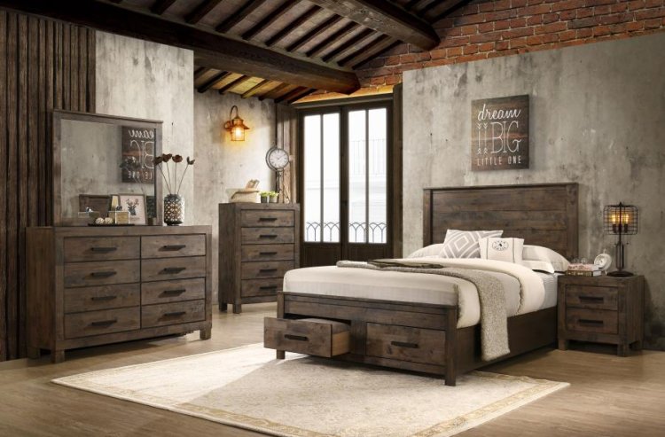 Modal Additional Images for Woodmont Wood Queen Storage Panel Bed Rustic Golden Brown