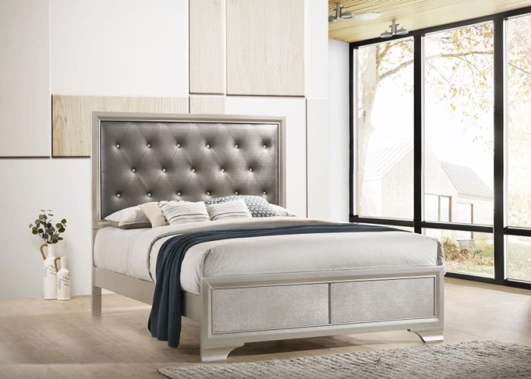 Salford Wood Eastern King Panel Bed Metallic Sterling 