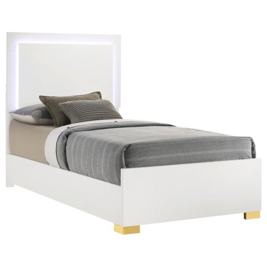 Marceline Wood Twin LED Panel Bed White