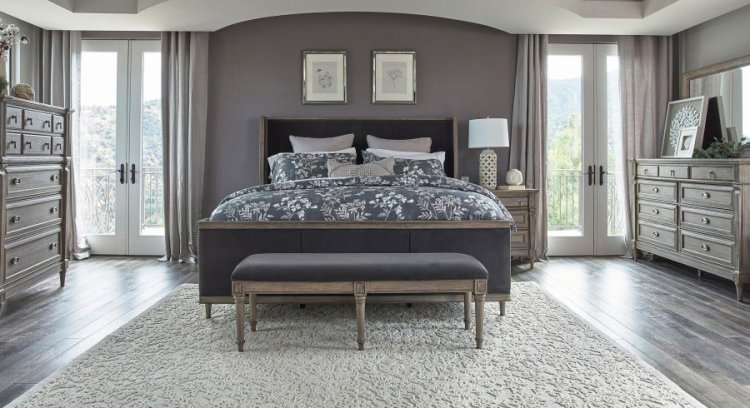 Modal Additional Images for Alderwood Upholstered Queen Wingback Bed French Grey