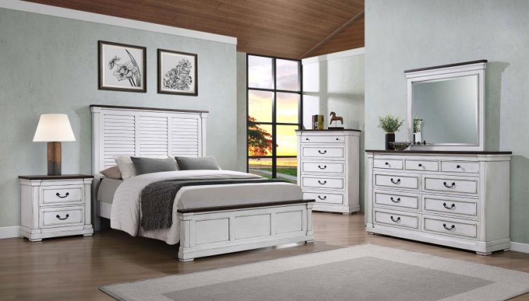 Modal Additional Images for Hillcrest Wood Queen Panel Bed Distressed White