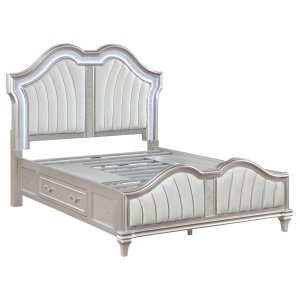 (image for) Evangeline Eastern King LED Storage Panel Bed Silver Oak
