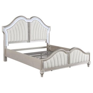 (image for) Evangeline Wood Queen LED Panel Bed Silver Oak