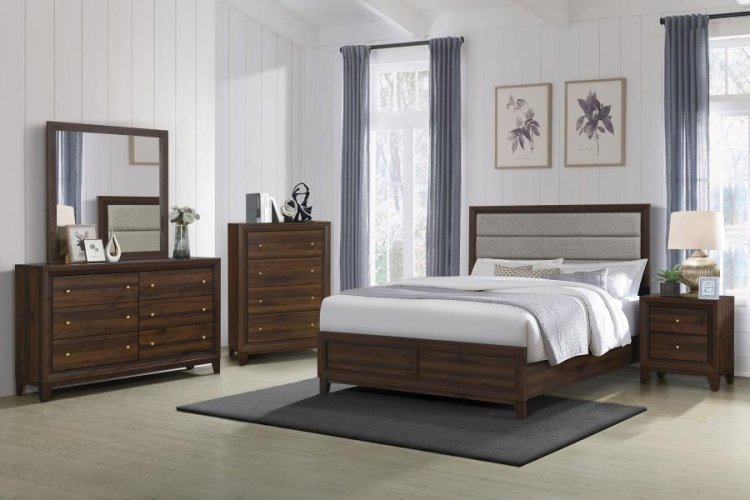Modal Additional Images for Welsley 50-inch Upholstered Queen Bed Walnut