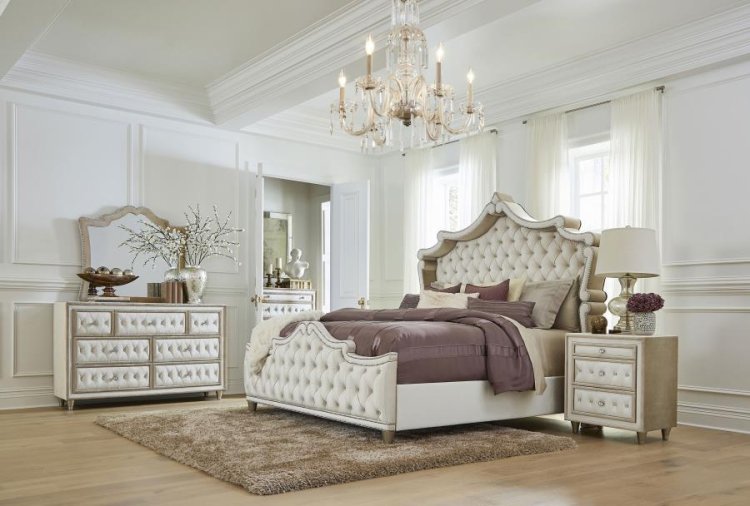 Modal Additional Images for Antonella Upholstered Queen Panel Bed Ivory and Camel