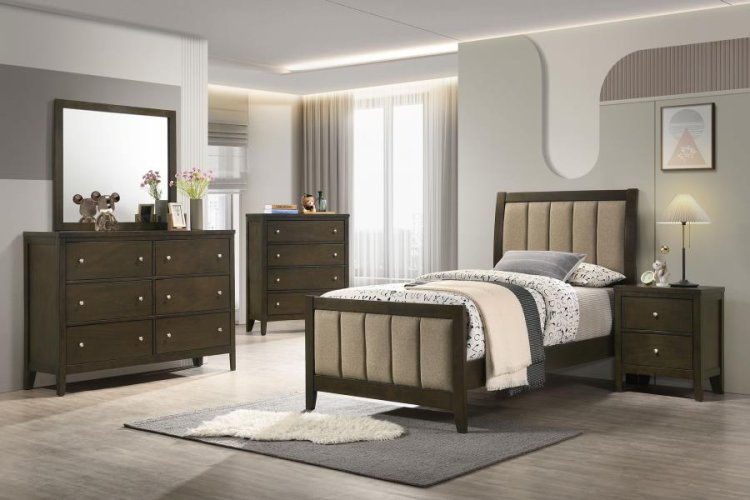 Modal Additional Images for Wilkes 51-inch Upholstered Twin Bed Dark Cocoa
