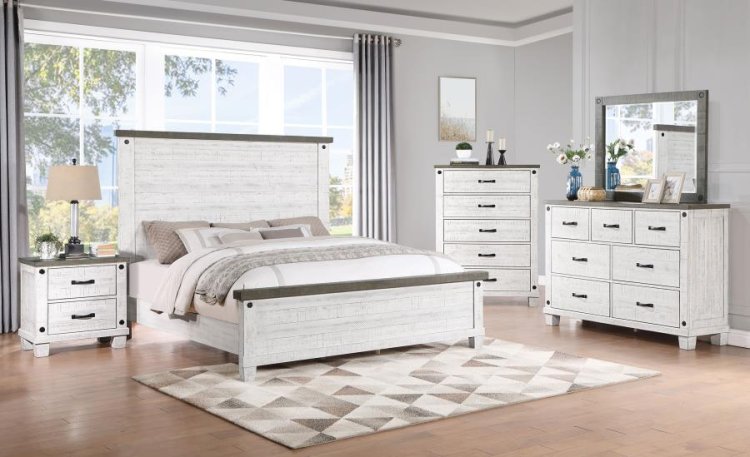 Modal Additional Images for Lilith Wood Eastern King Panel Bed Distressed White
