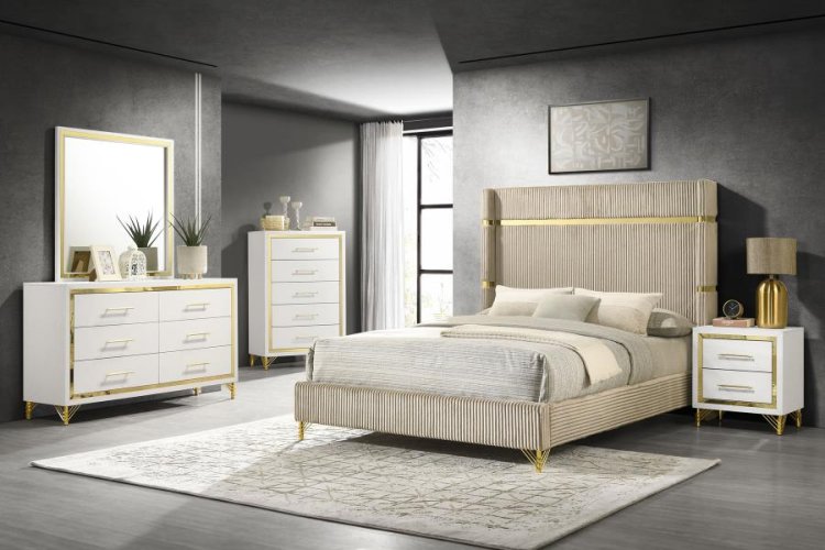 Modal Additional Images for Lucia 61-inch Upholstered Queen Wingback Bed Beige