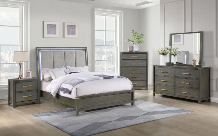 Modal Additional Images for Kieran Wood Queen LED Panel Bed Grey