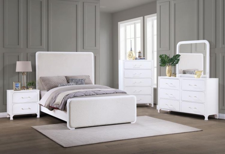 Modal Additional Images for Anastasia Upholstered Eastern King Panel Bed Pearl White