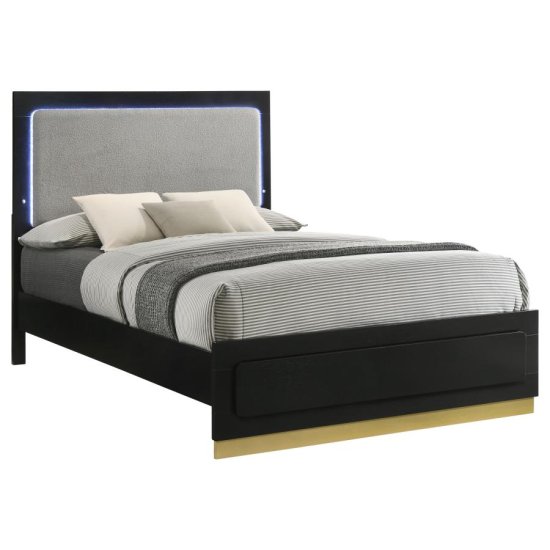 Caraway Wood Eastern King LED Panel Bed Black
