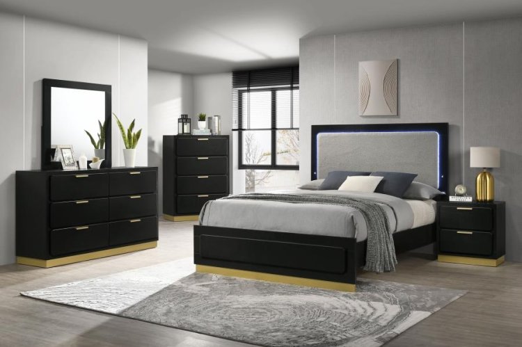 Modal Additional Images for Caraway Wood Queen LED Panel Bed Black