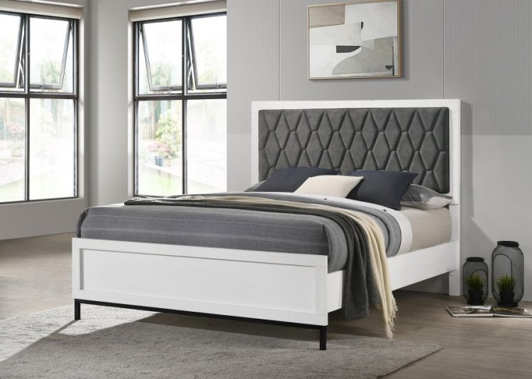 Sonora Queen Upholstered Panel Bed White 
