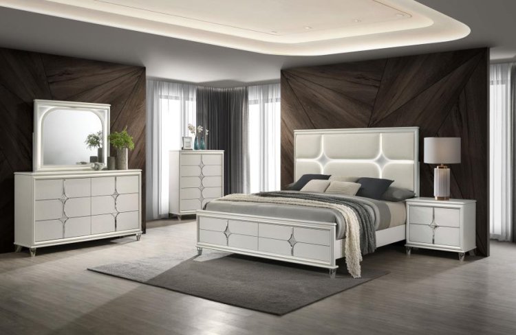 Modal Additional Images for Olivia Eastern King Panel Bed LED Headboard Pearl White