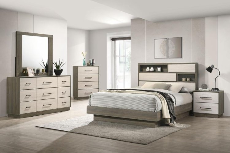 Modal Additional Images for Fenwick Eastern King Bed Bookcase Headboard Grey Oak