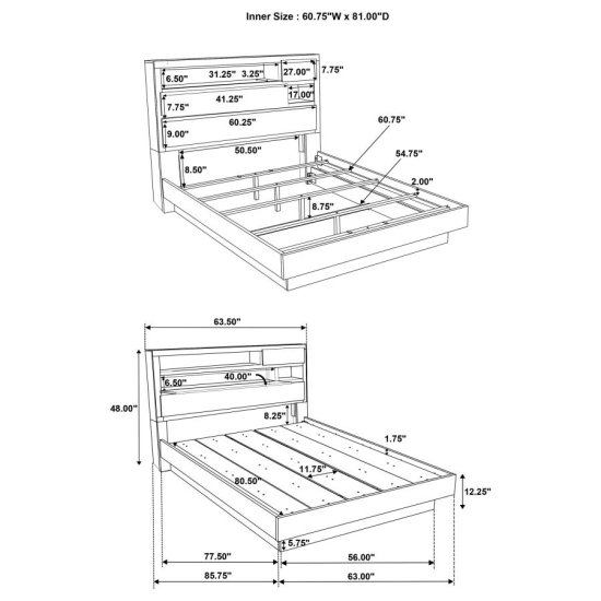 Fenwick Queen Bed Bookcase Headboard Grey Oak
