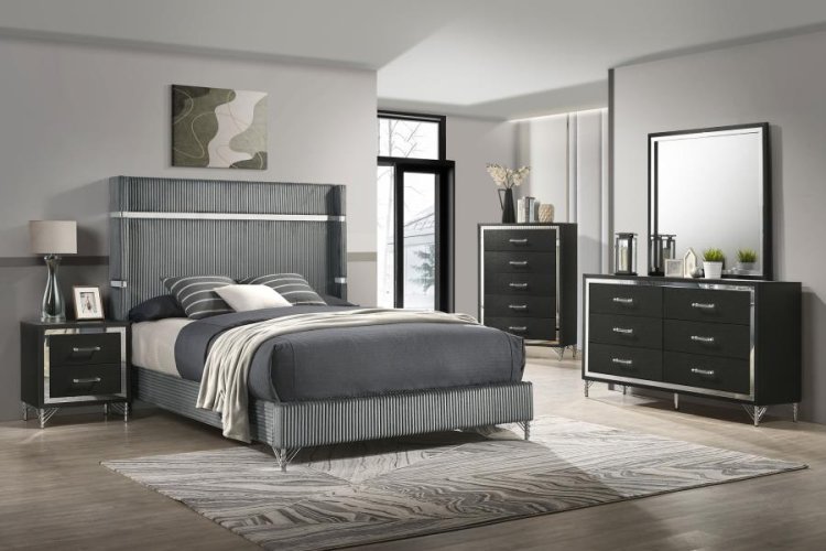 Modal Additional Images for Lucia 61-inch Upholstered Eastern King Wingback Bed Grey