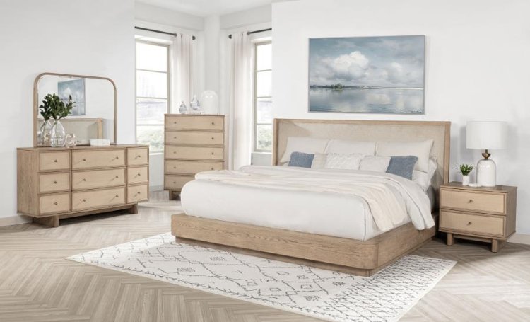 Modal Additional Images for Kailani 49-inch Eastern King Wingback Bed Beige Oak
