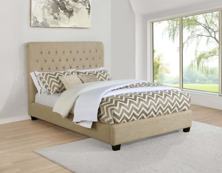 Chloe Upholstered Eastern King Panel Bed Oatmeal