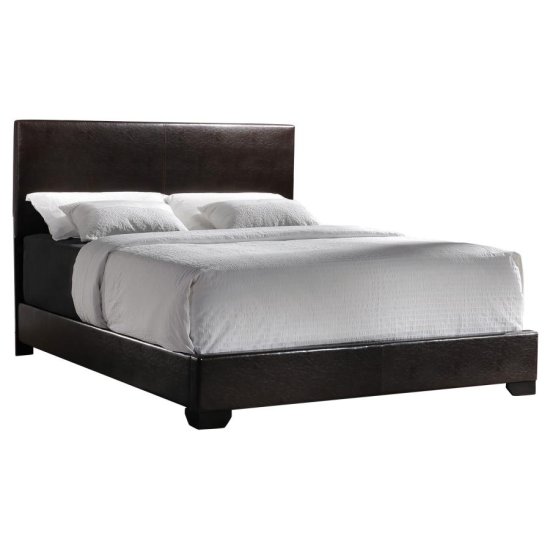 (image for) Conner Upholstered Eastern King Panel Bed Dark Brown