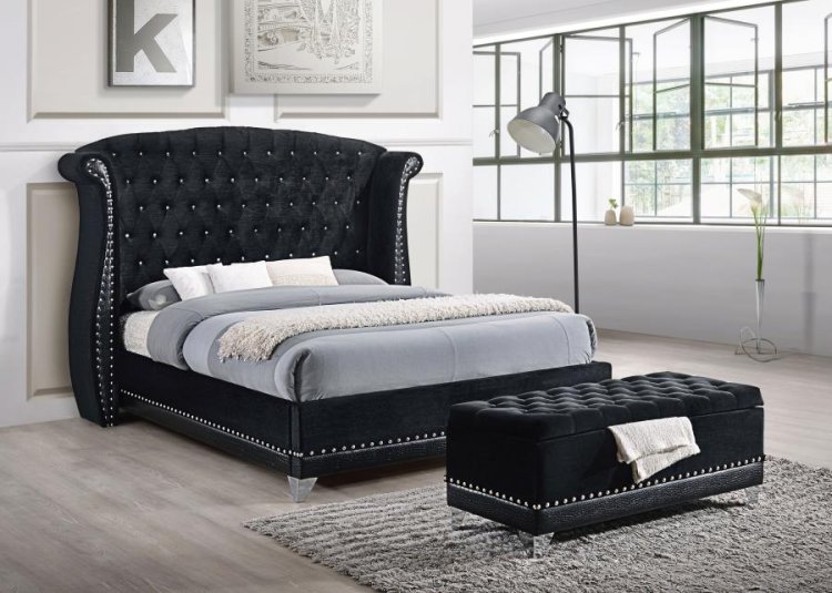 Modal Additional Images for Barzini Upholstered Queen Wingback Bed Black