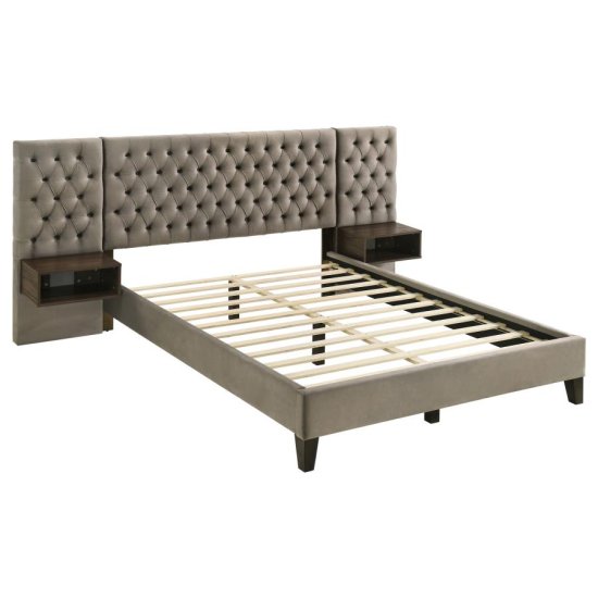 (image for) Marley Upholstered Eastern King Wall Panel Bed Light Brown