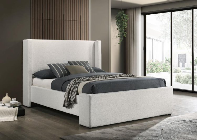 Alamosa Boucle Upholstered Eastern King Platform Bed White 