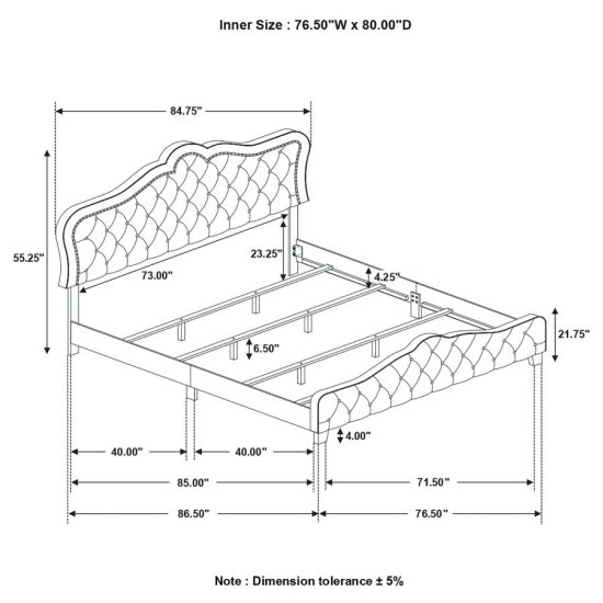 Bella Upholstered Eastern King Panel Bed Grey