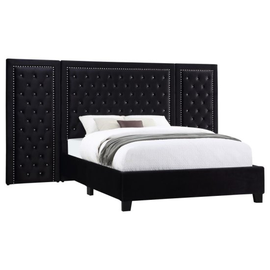 (image for) Hailey Upholstered Eastern King Wall Panel Bed Black