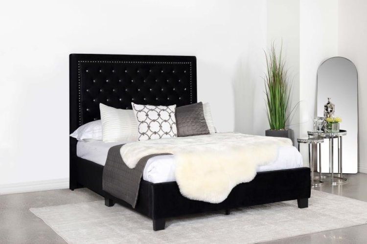 Hailey Upholstered Queen Panel Bed Black