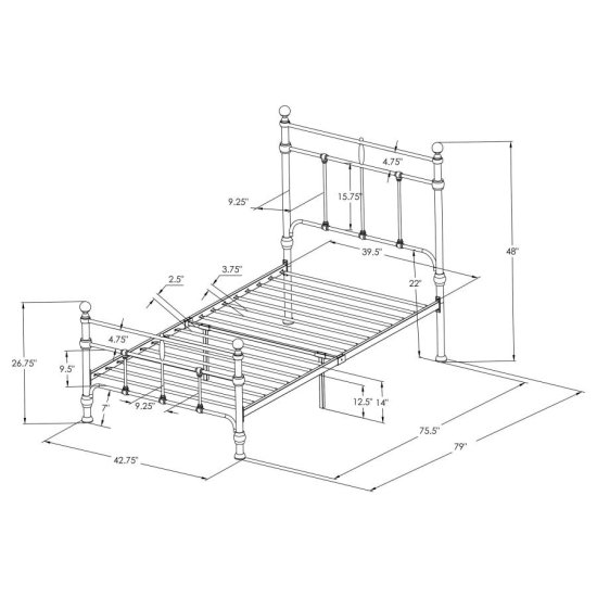 Modal Additional Images for Novak 48-inch Metal Twin Open Frame Bed Matte Black
