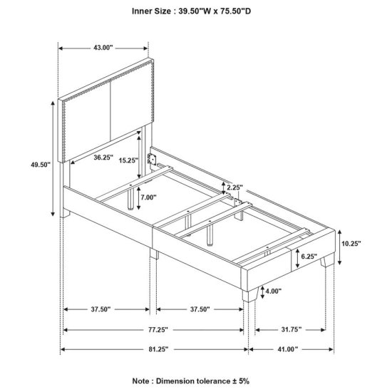 Modal Additional Images for Boyd Upholstered Twin Panel Bed Grey