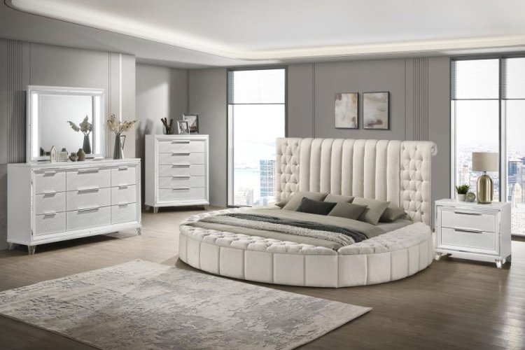 Sonya Upholstered Eastern King Round Storage Bed Ivory