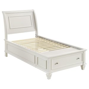 (image for) Selena Wood Twin Storage Panel Bed Cream White